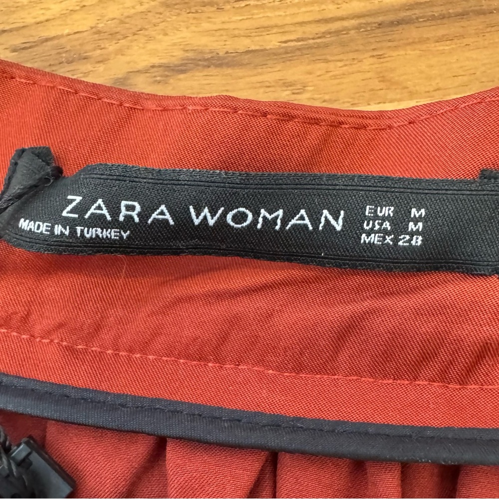NWT Zara Woman Skirt Dark Orange Midi Skirt Side Zipper - Picture 10 of 10